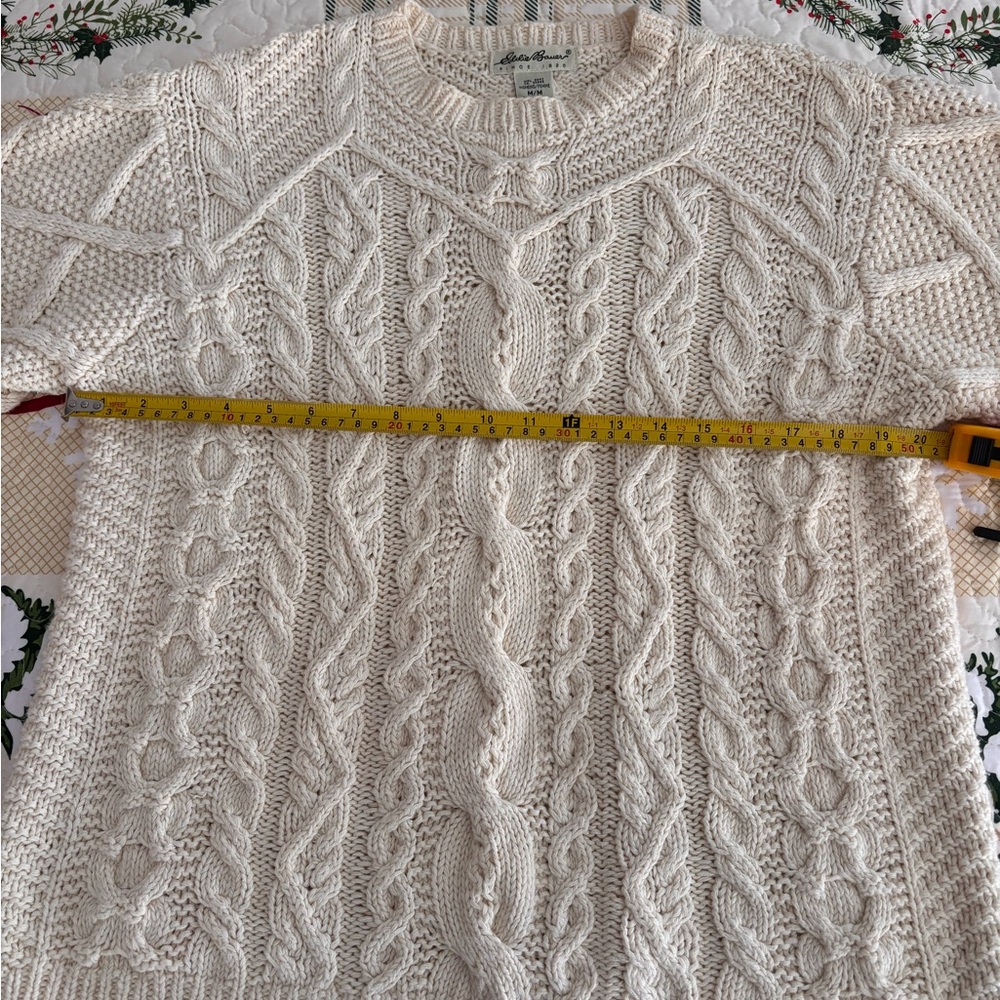 Eddie Bauer Beige 100% Cotton Cable Knit Sweater Women’s Size Medium - Picture 8 of 10